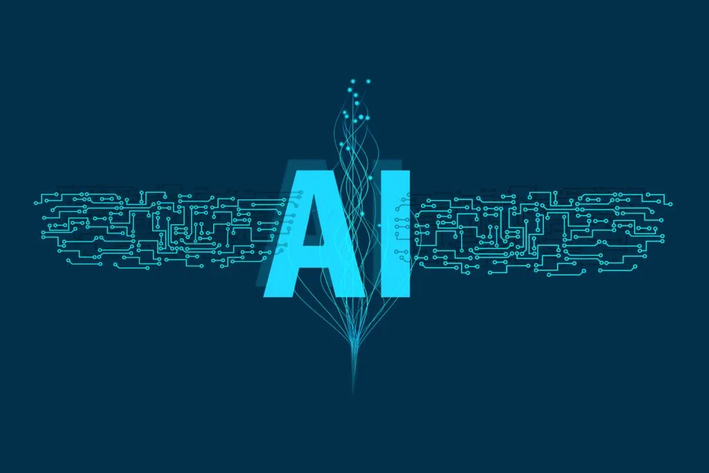 Mesterséges intelligenciát jelképező „AI” felirat áramköri mintával